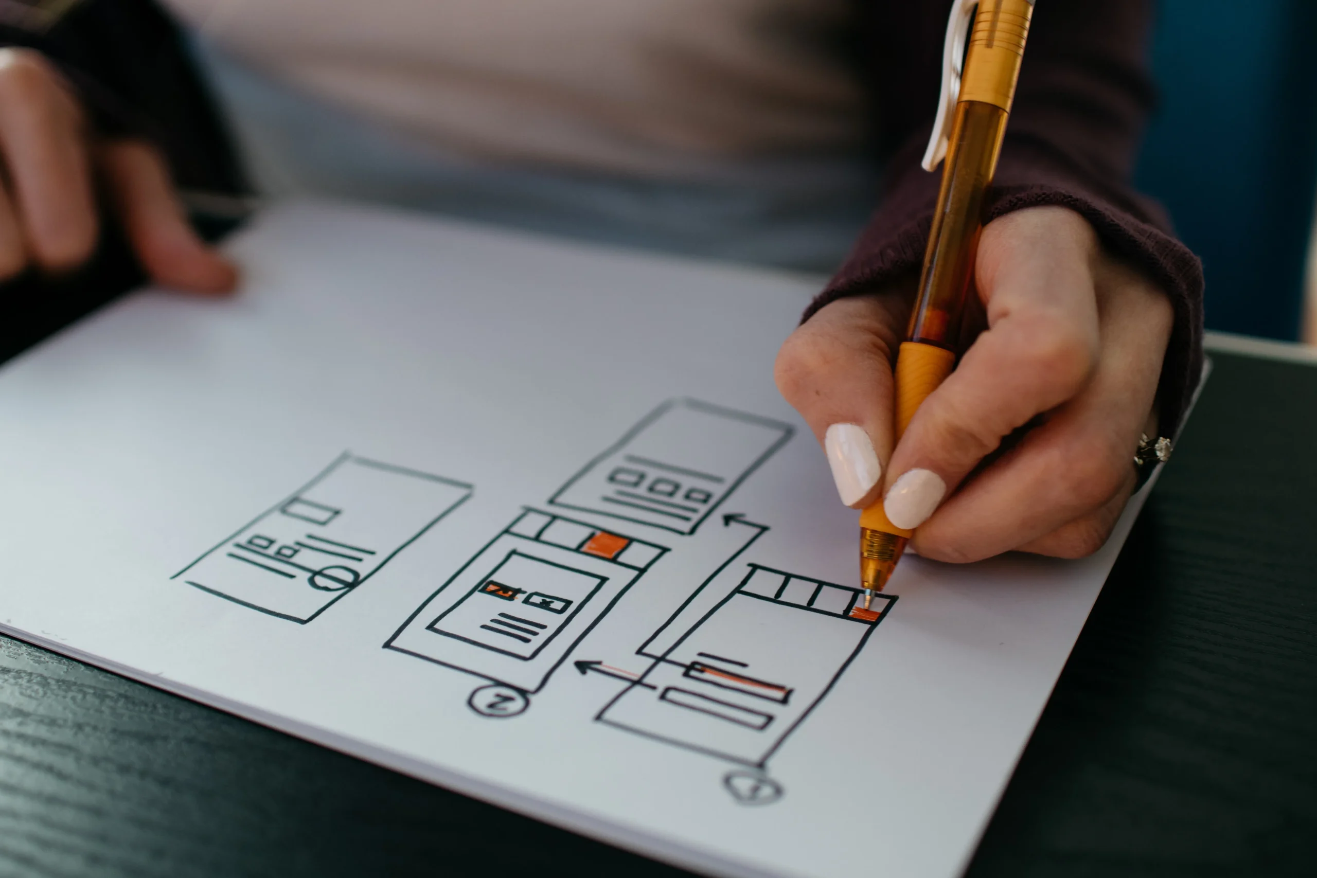 Eine UX-Designerin arbeitet an einem Wireframe für eine neue Website.