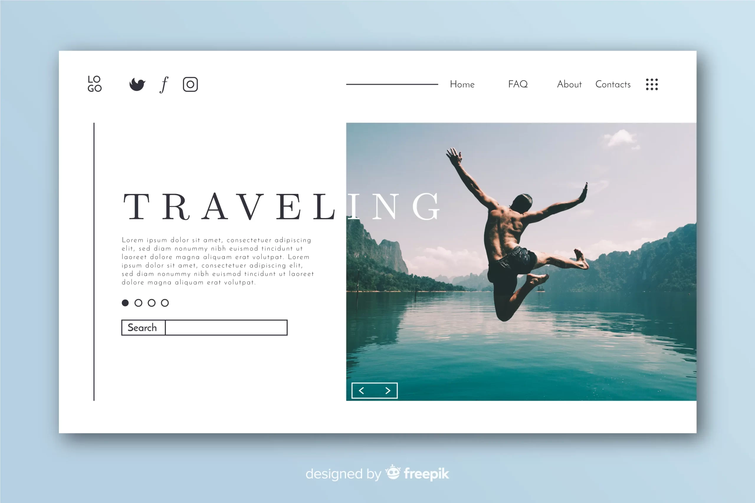 A sleek travel landing page template featuring vibrant images and user-friendly navigation for booking trips.